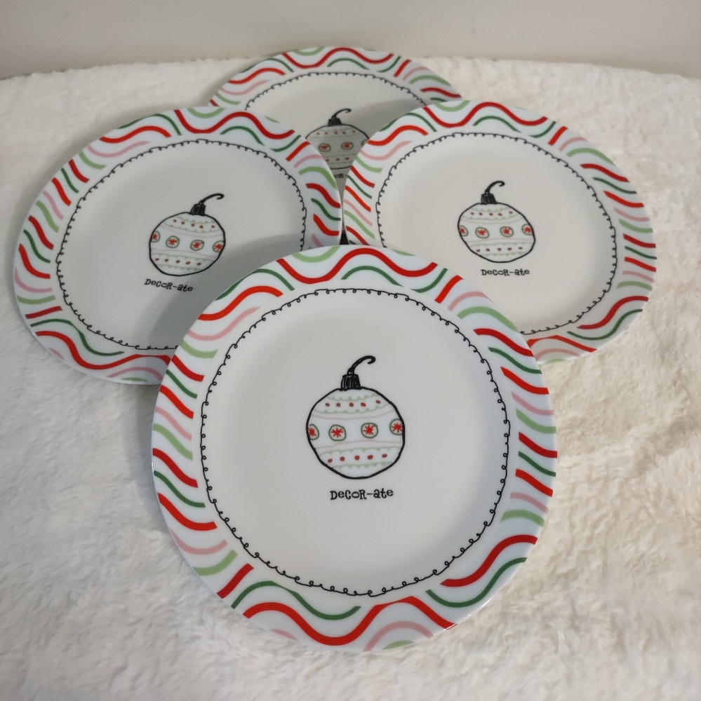 4 Dessert Plates "8" Decor-ate Porcelain by C.R.Gibson